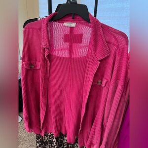 Zenana Pink Waffle Knit Shirt or Light Jacket